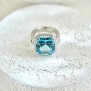 Natural Santa Maria Aquamarine Stone Ring 10.41ct, Diamond 1.12ct —18K Gold